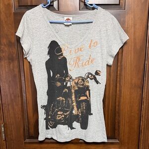 Harley-Davidson Light Gray V-Neck Tee with Motorcycle Graphic